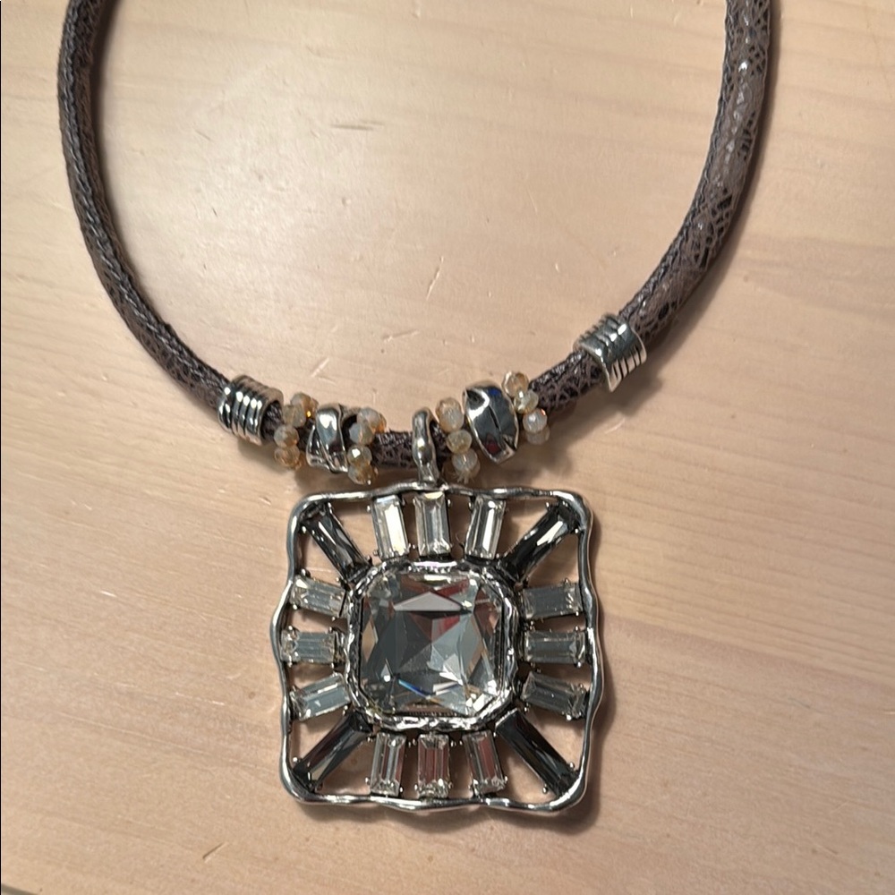 Silver Sparkling Pendent Statement Necklace With … - image 1